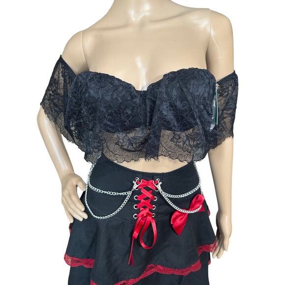 NWT Frederick's of Hollywood x Megan Fox Black lona Lace Ruffle Bandeau Bra SZ S - Picture 2 of 12